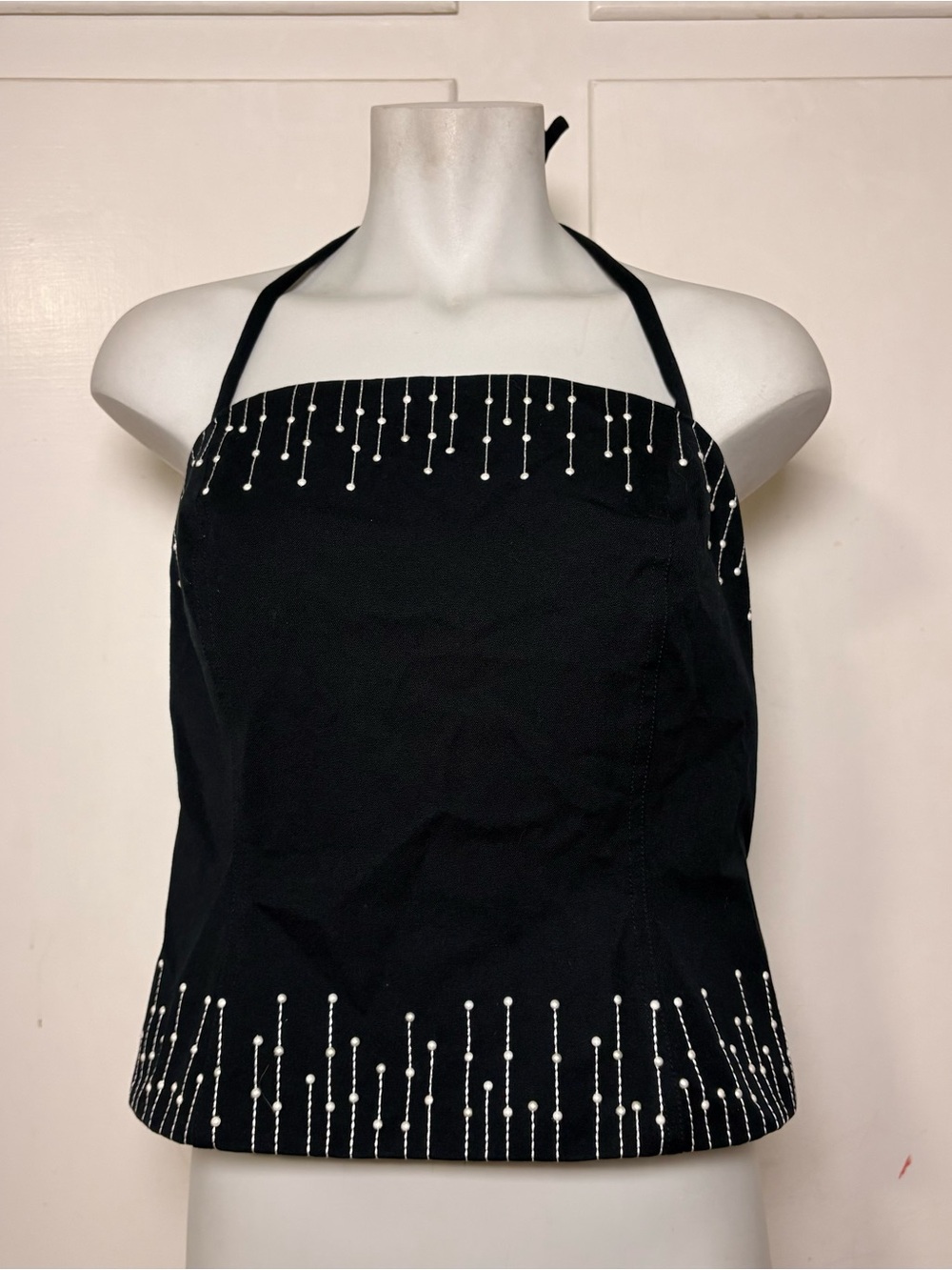 Vintage Y2K St John Sport Marie Gray Black Cotton Embroidered Cropped Halter Top